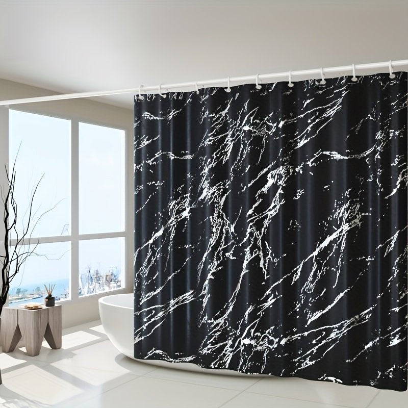 Gilded style marble bathroom shower curtain with hooks