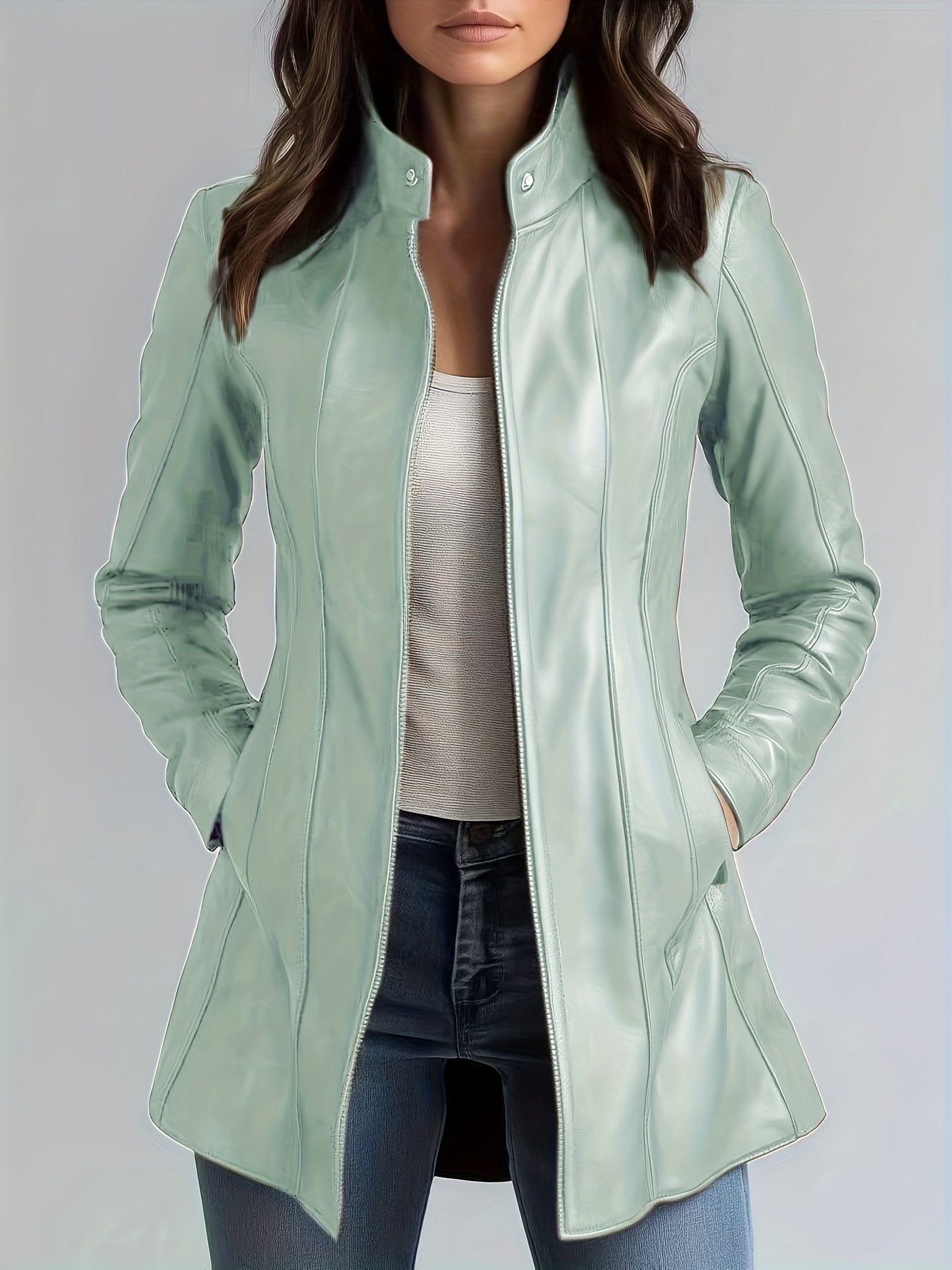 Fit reference for the women's PU leather jacket in UK sizes 8 to 18