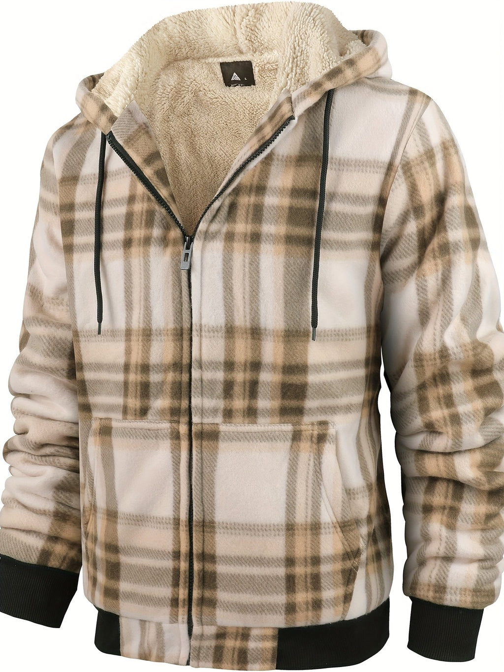 Grid 07 check pattern men's heavyweight hooded winter jacket
