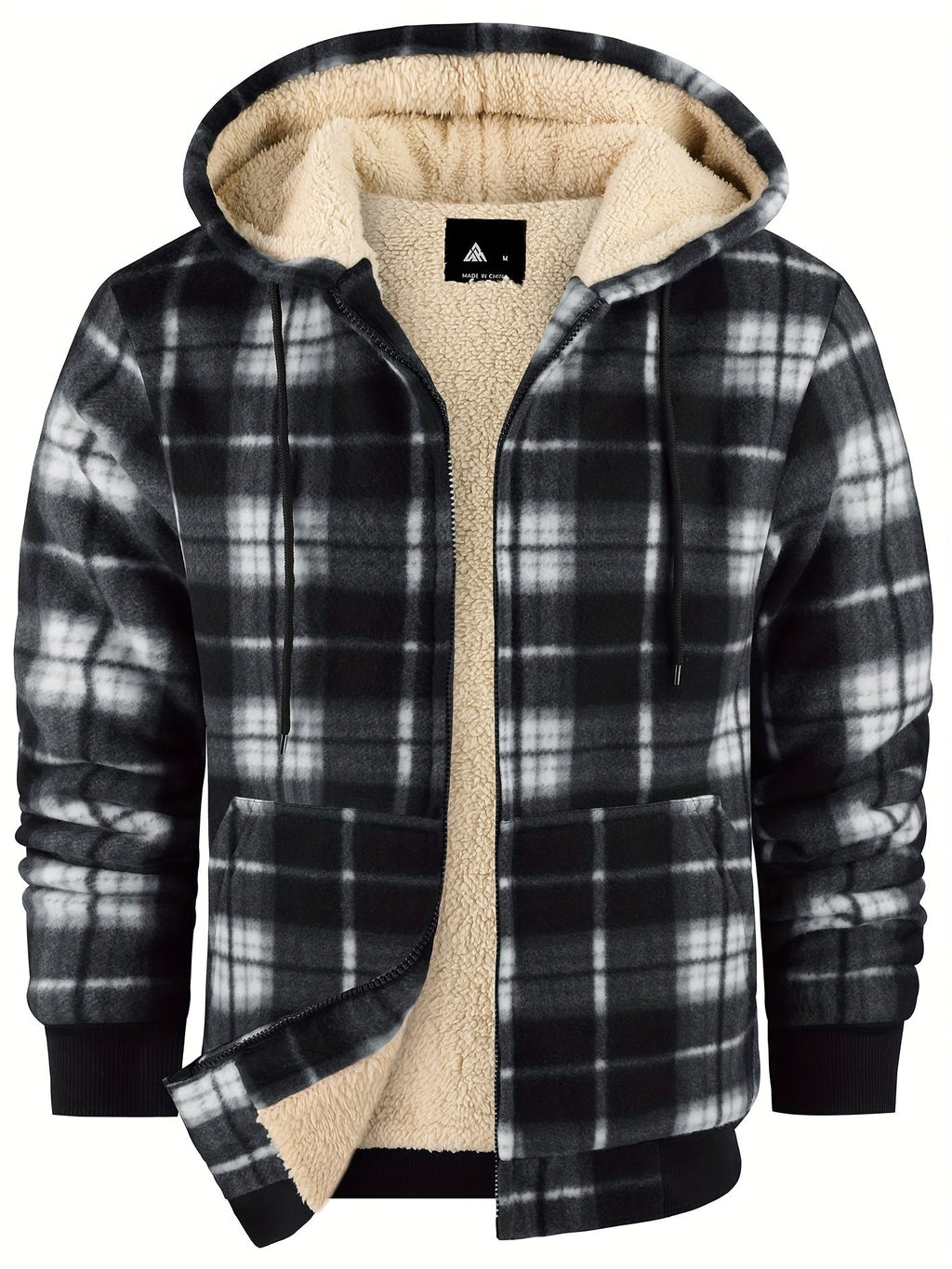 Grid 79 plaid hooded fleece jacket in bold pattern for cold weather