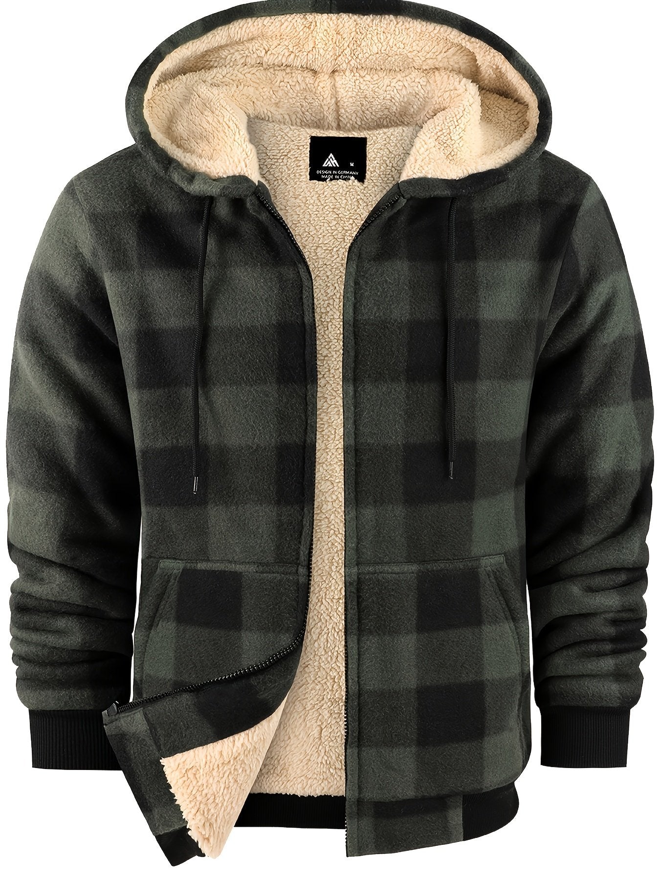 Men's heavyweight sherpa jacket colour variant 9 zip-up plaid winter