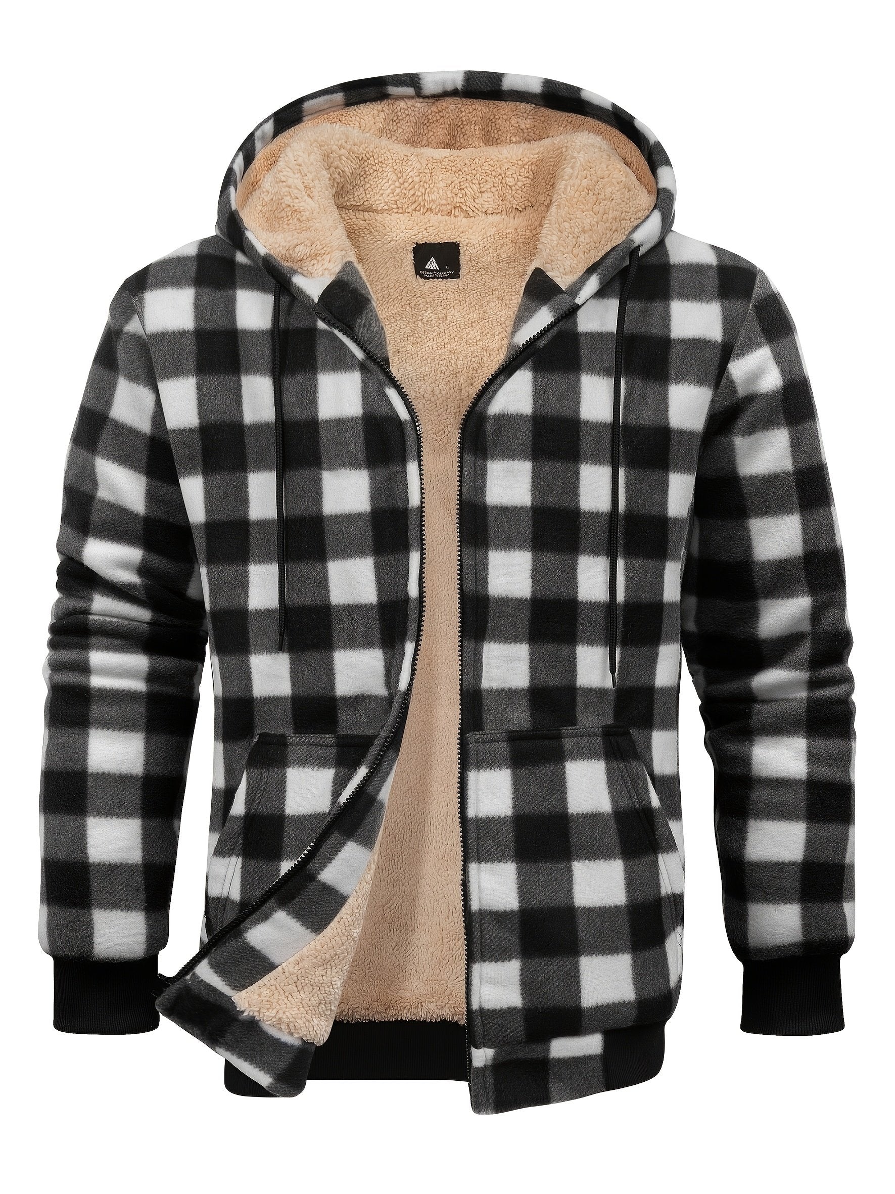 Men's plaid sherpa fleece jacket colour variant 10 hooded thick lining