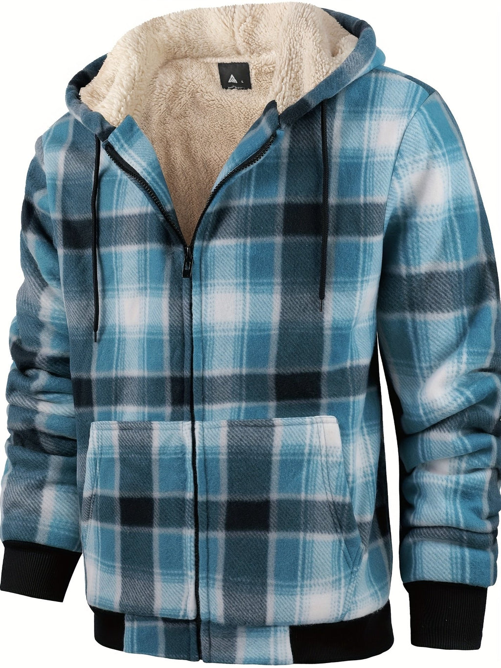 Grid 02 check pattern heavyweight hooded fleece jacket for UK winters