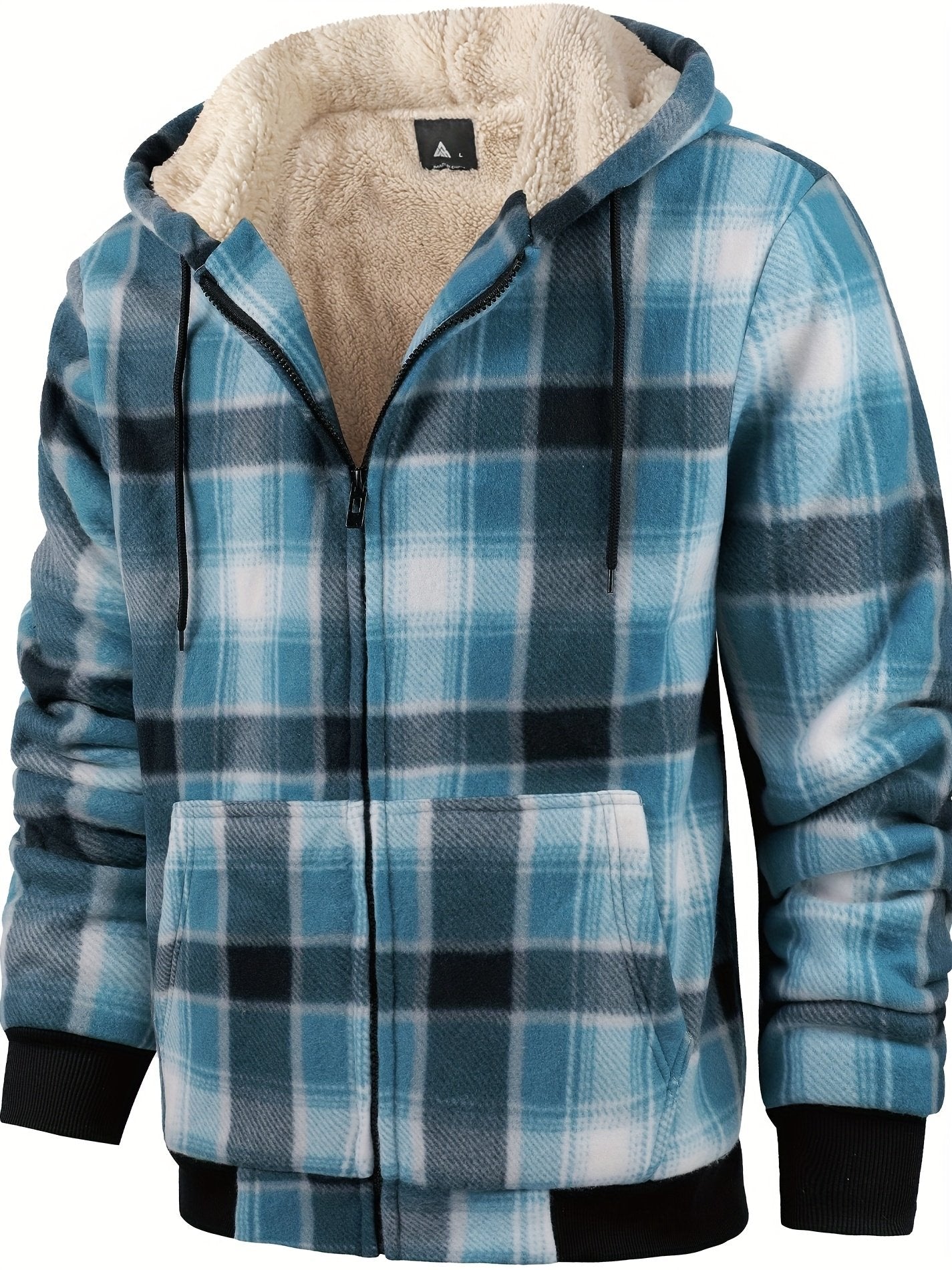 Grid 02 check pattern heavyweight hooded fleece jacket for UK winters