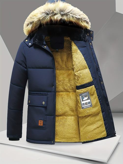 Full body fleece thickened coat for men with windproof lamb sleeve panels