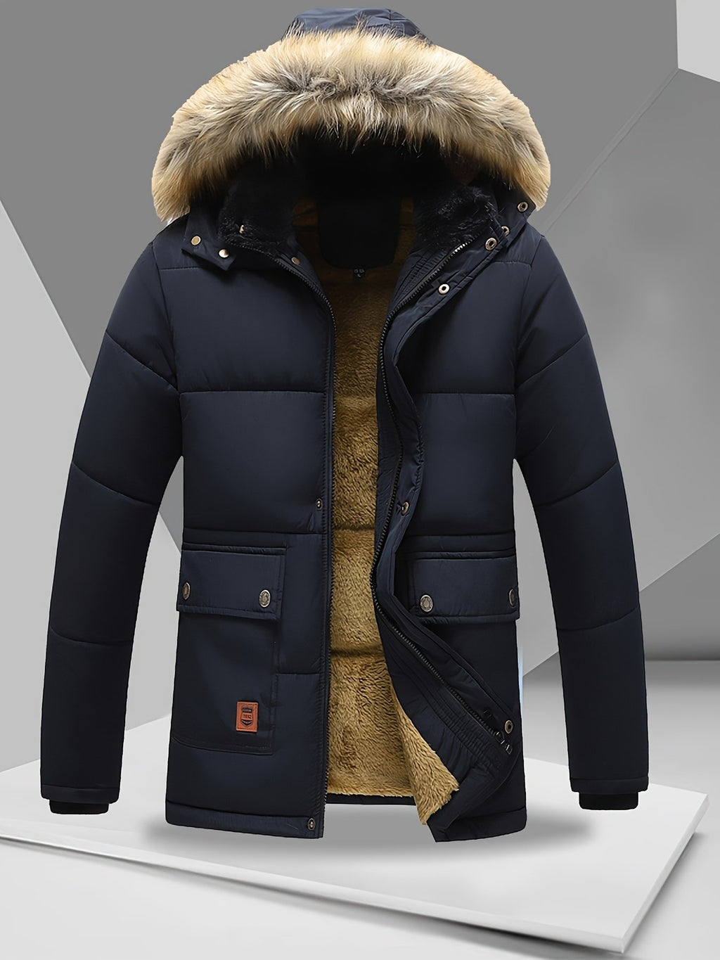 Men's full body fleece windproof coat with zip closure and hood