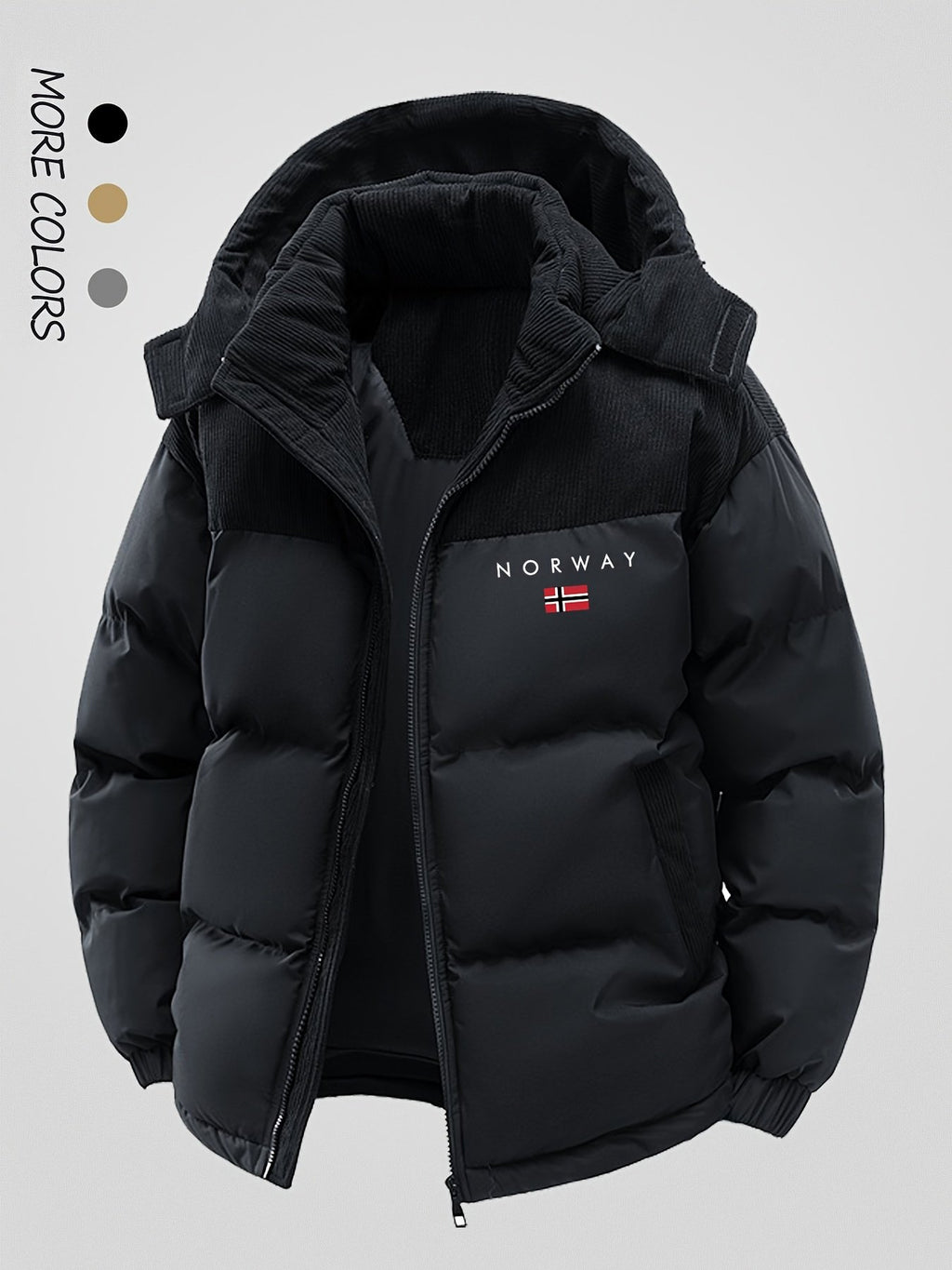 Colour-block hooded winter coat for men with zip closure and pocket detail