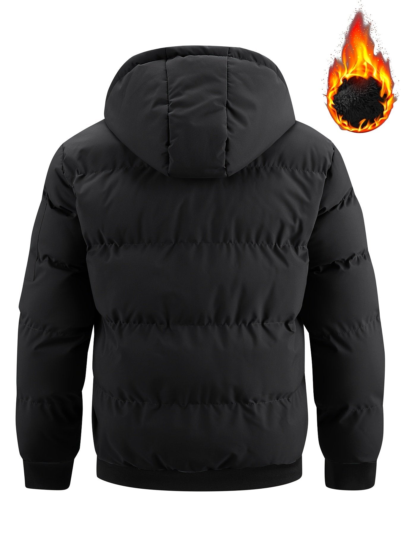 Men's solid colour plush hooded jacket for cold UK winter weather