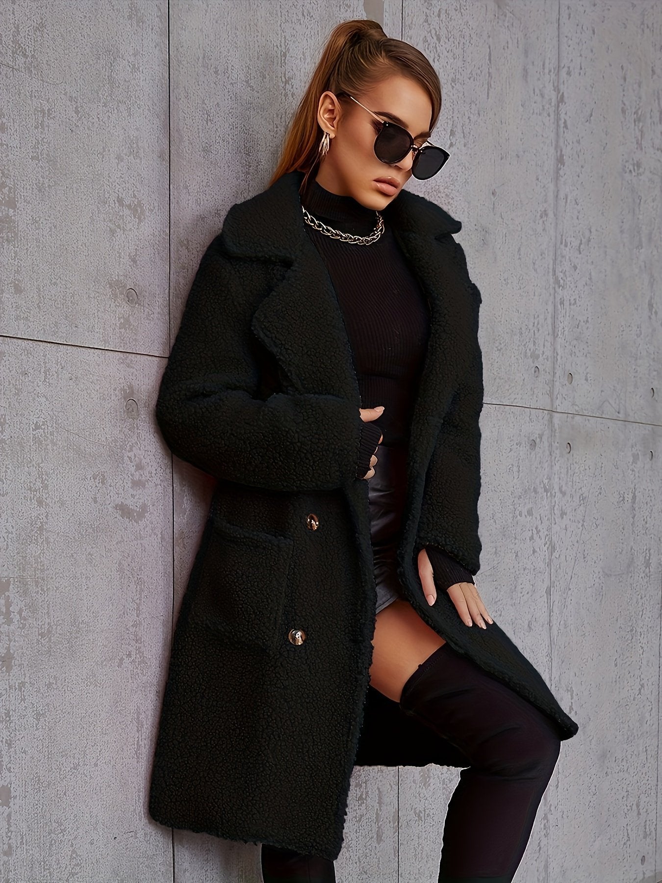 Apricot long coat for women styled over knitwear