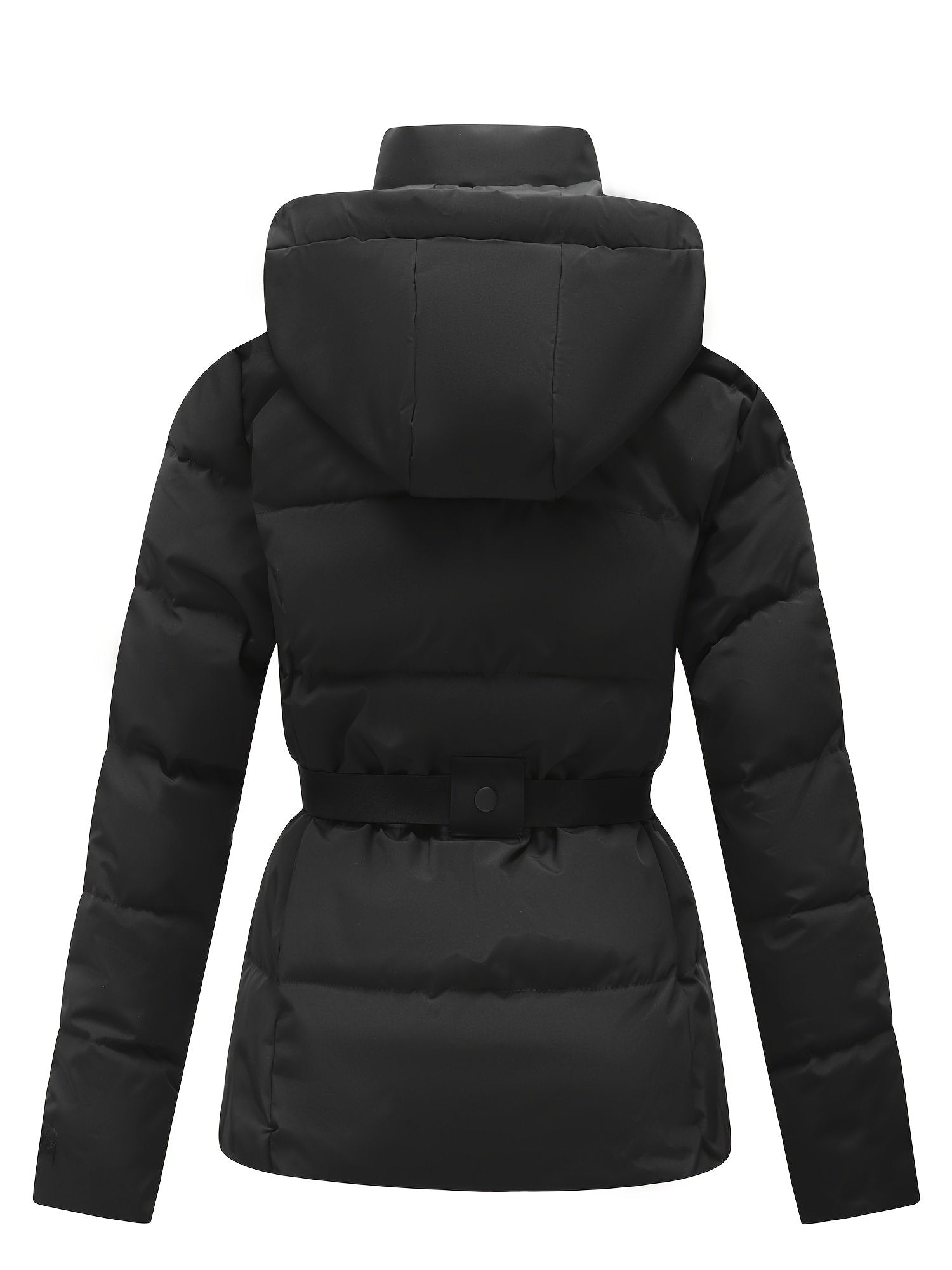 Close-up of the waist belt on the women's padded coat