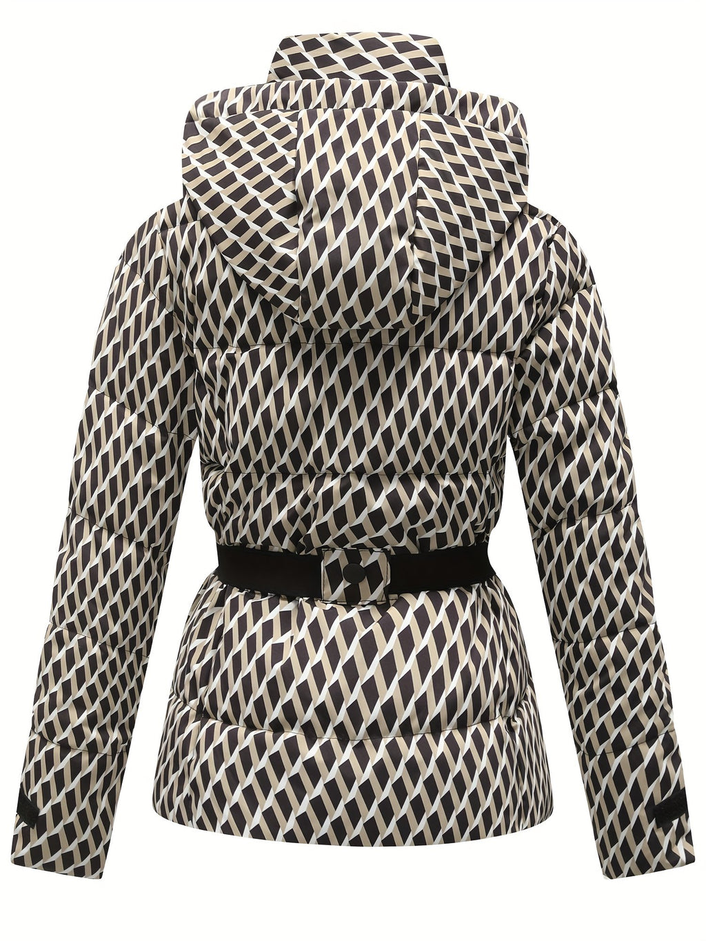 Hood and zip detail on the women's hooded padded jacket