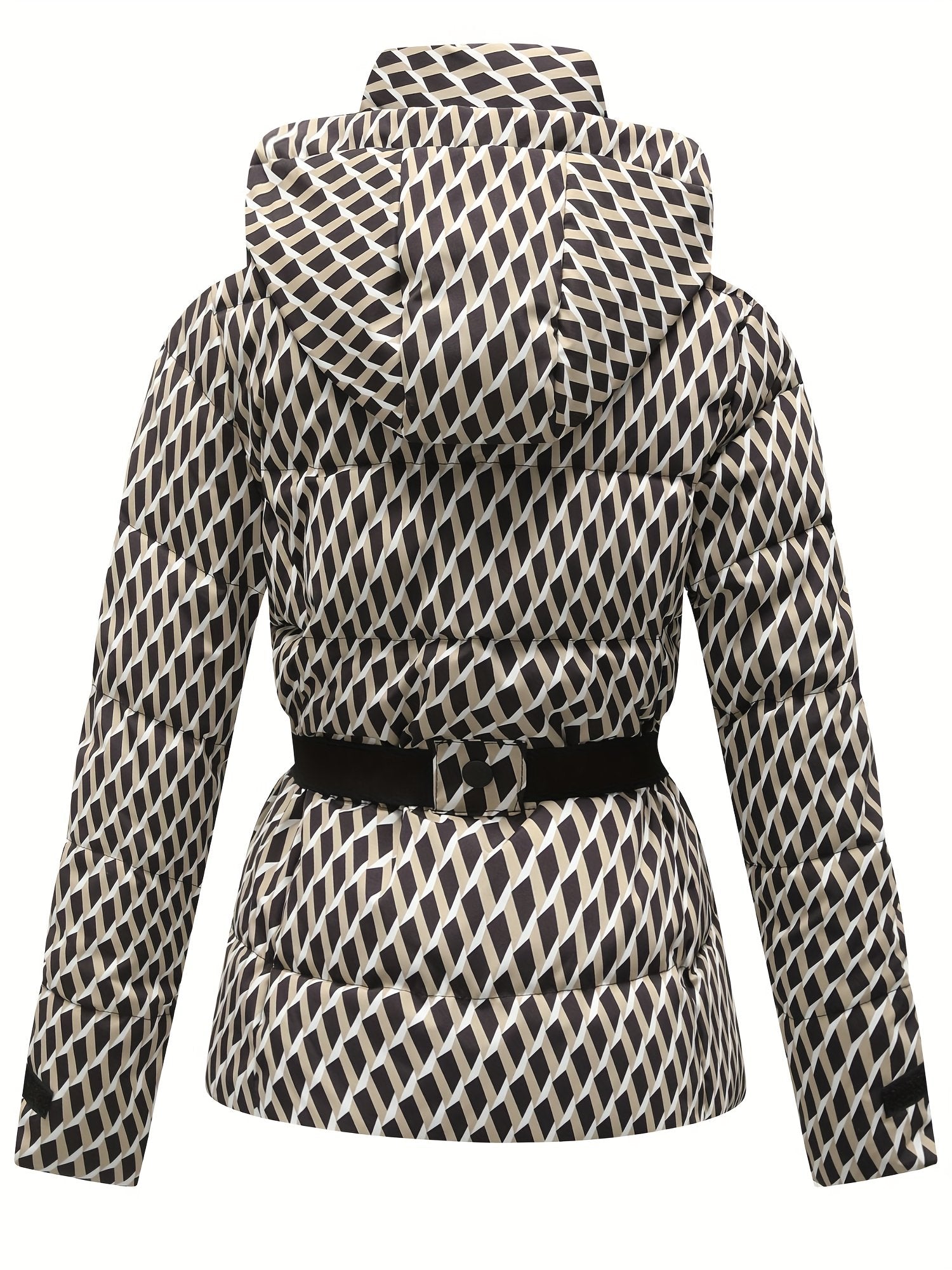 Hood and zip detail on the women's hooded padded jacket