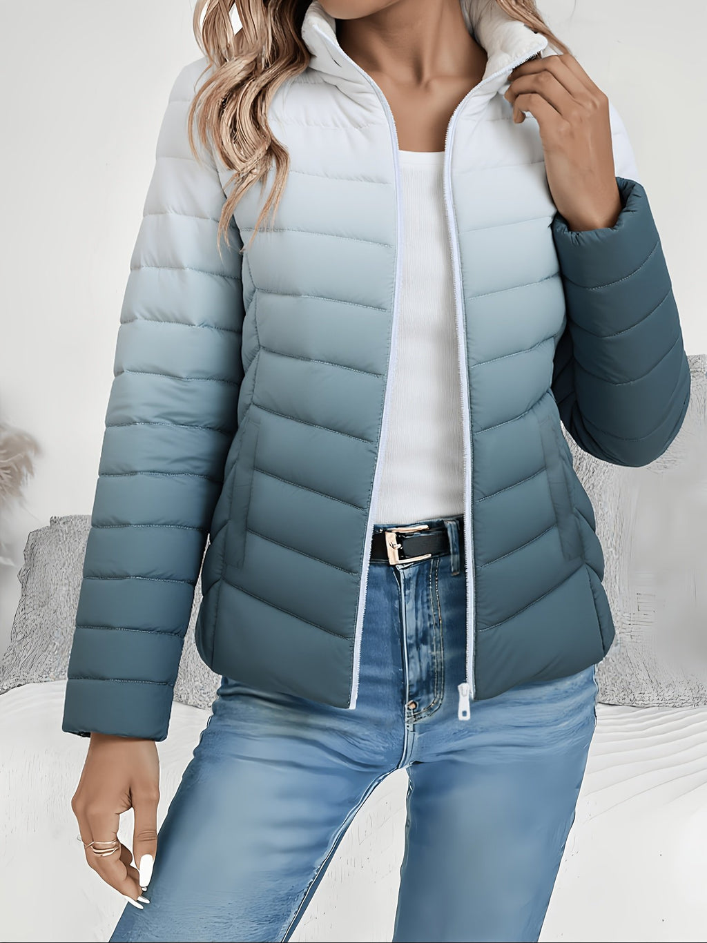 Close-up of the quilted stitching on the women's cropped jacket