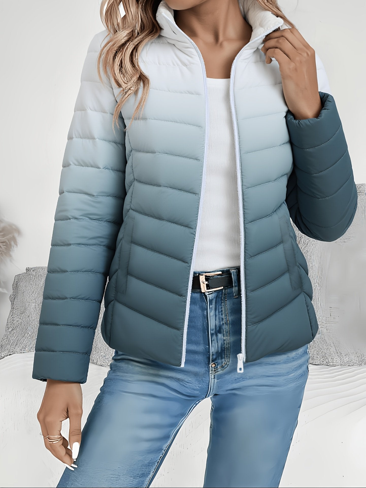 Close-up of the quilted stitching on the women's cropped jacket