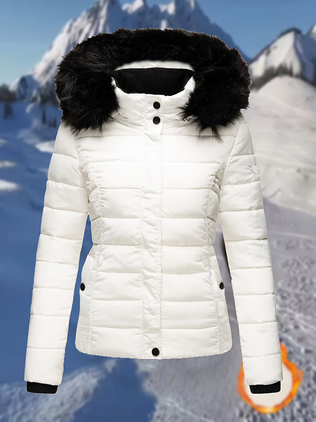 Zip and button front detail on the women's winter jacket